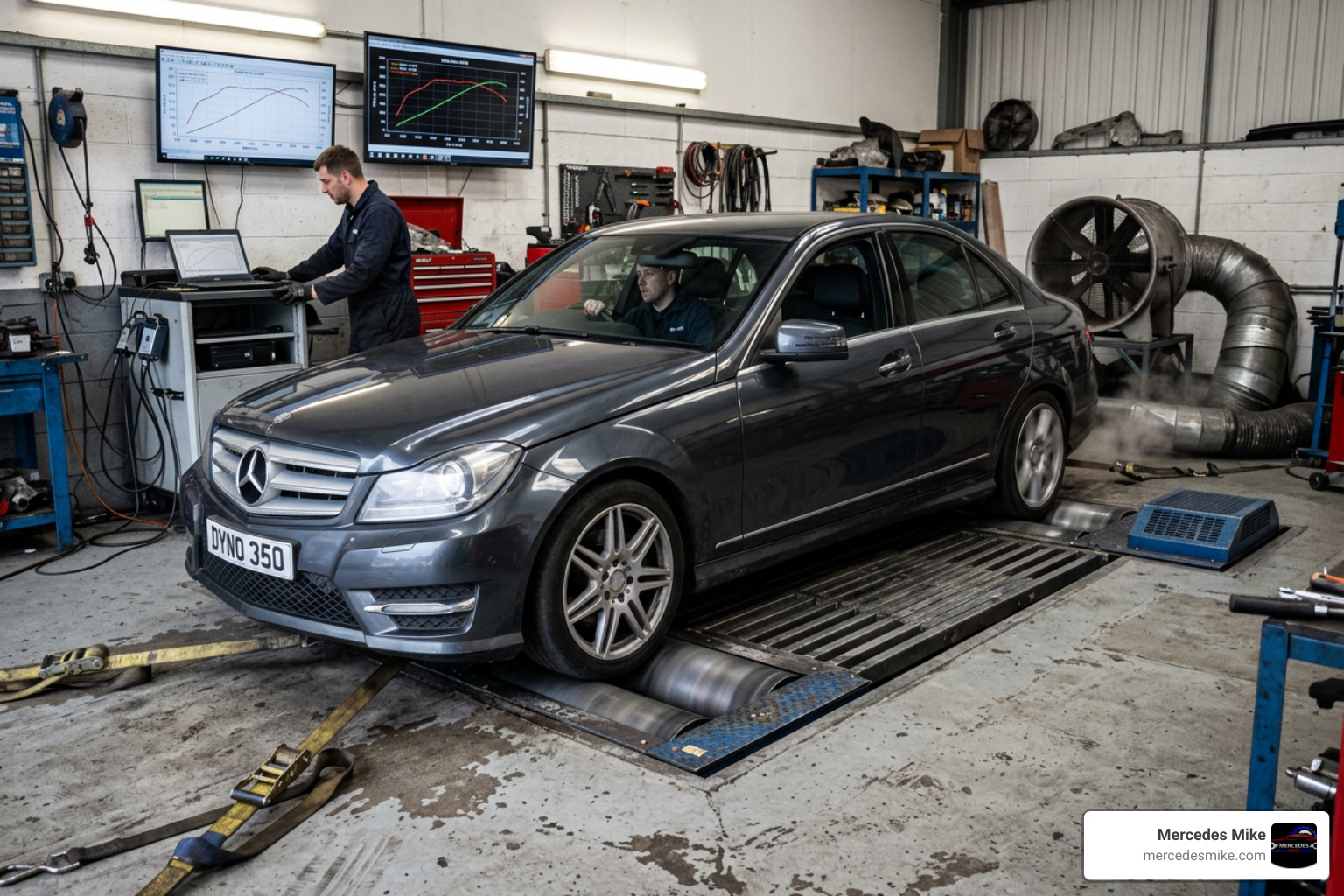 C350 CDI remap Mercedes W204 on a rolling road dyno