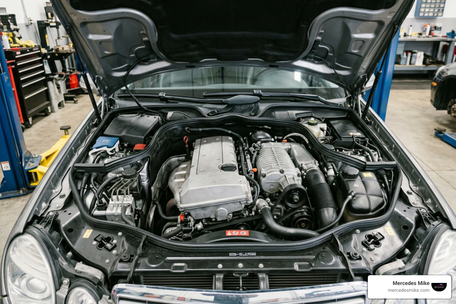 Mercedes E200 Kompressor engine bay