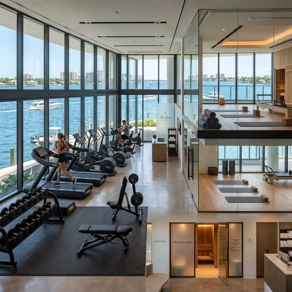 Executive private boardroom with modern audiovisual setup and water views
