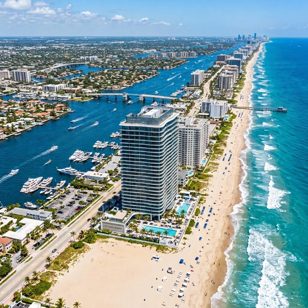 Vista aérea del Intracoastal Waterway y la costa de West Palm Beach junto a Alba Palm Beach