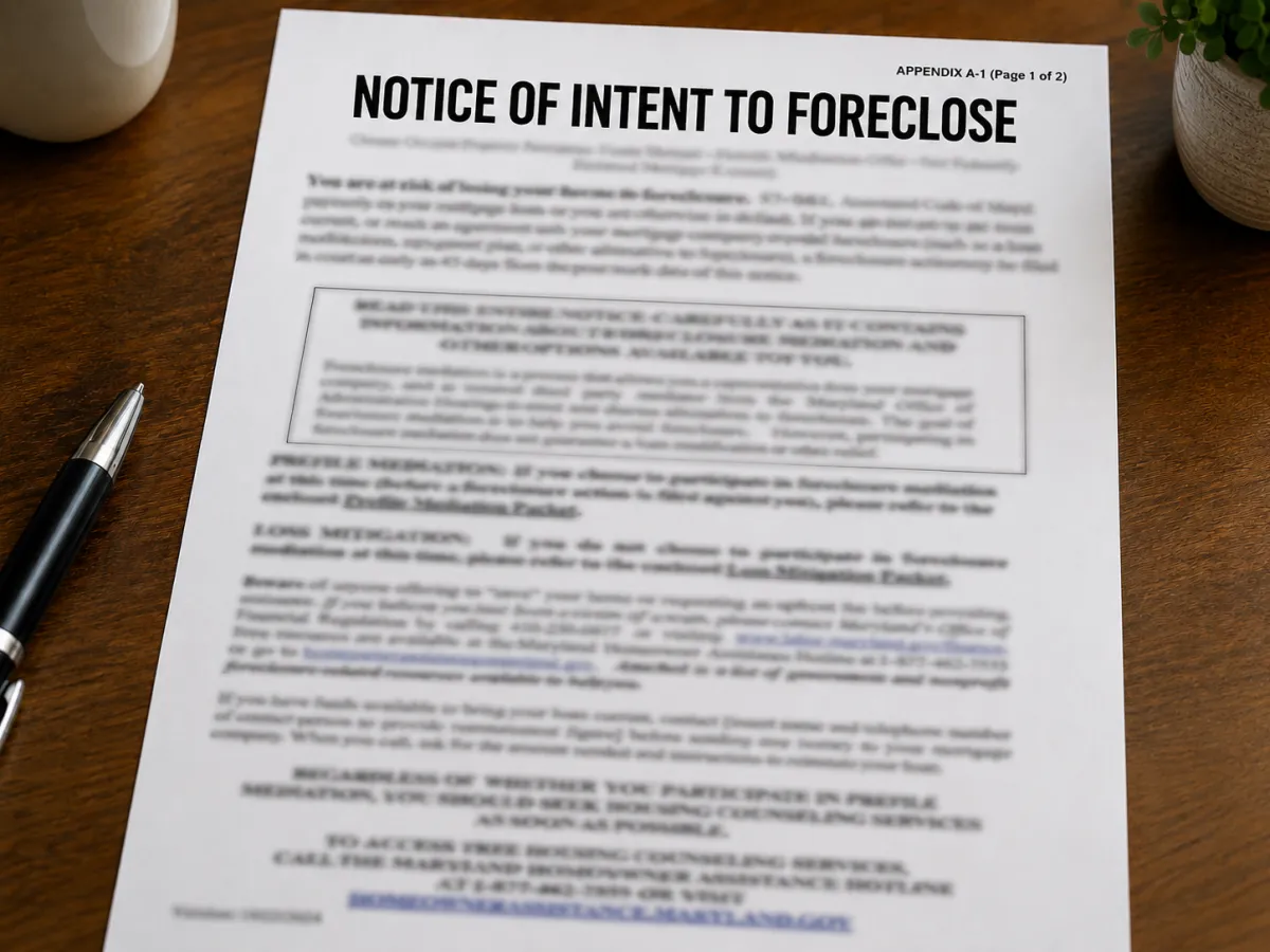 I Got a Notice of Intent to Foreclose in Maryland… What Does This Mean?