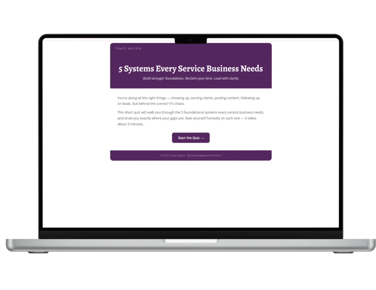 Cover of the free guide: 5 Systems Every Service Business Needs, by Trace Assists