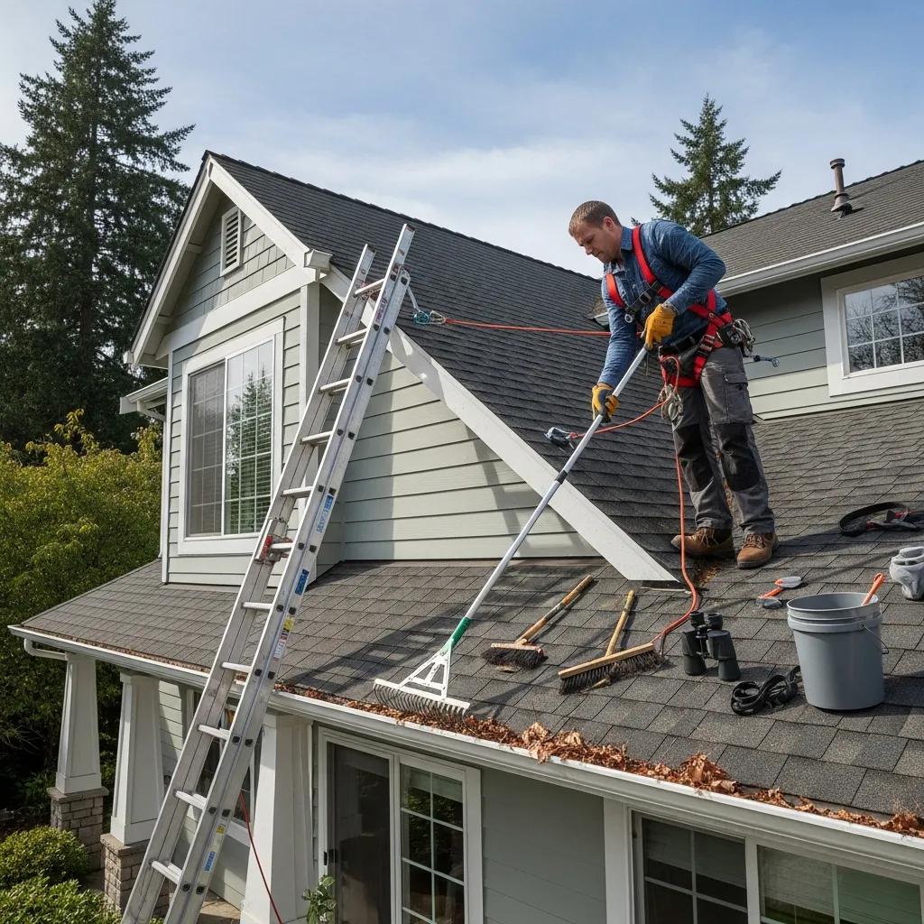 Homeowner performing routine roof maintenance to extend roof lifespan