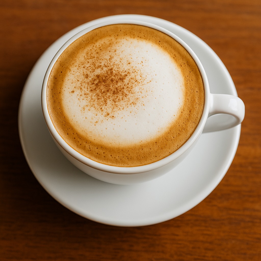 Artisan latte with heart-shaped foam art at Dubb's Organic Coffee West Hollywood cafe