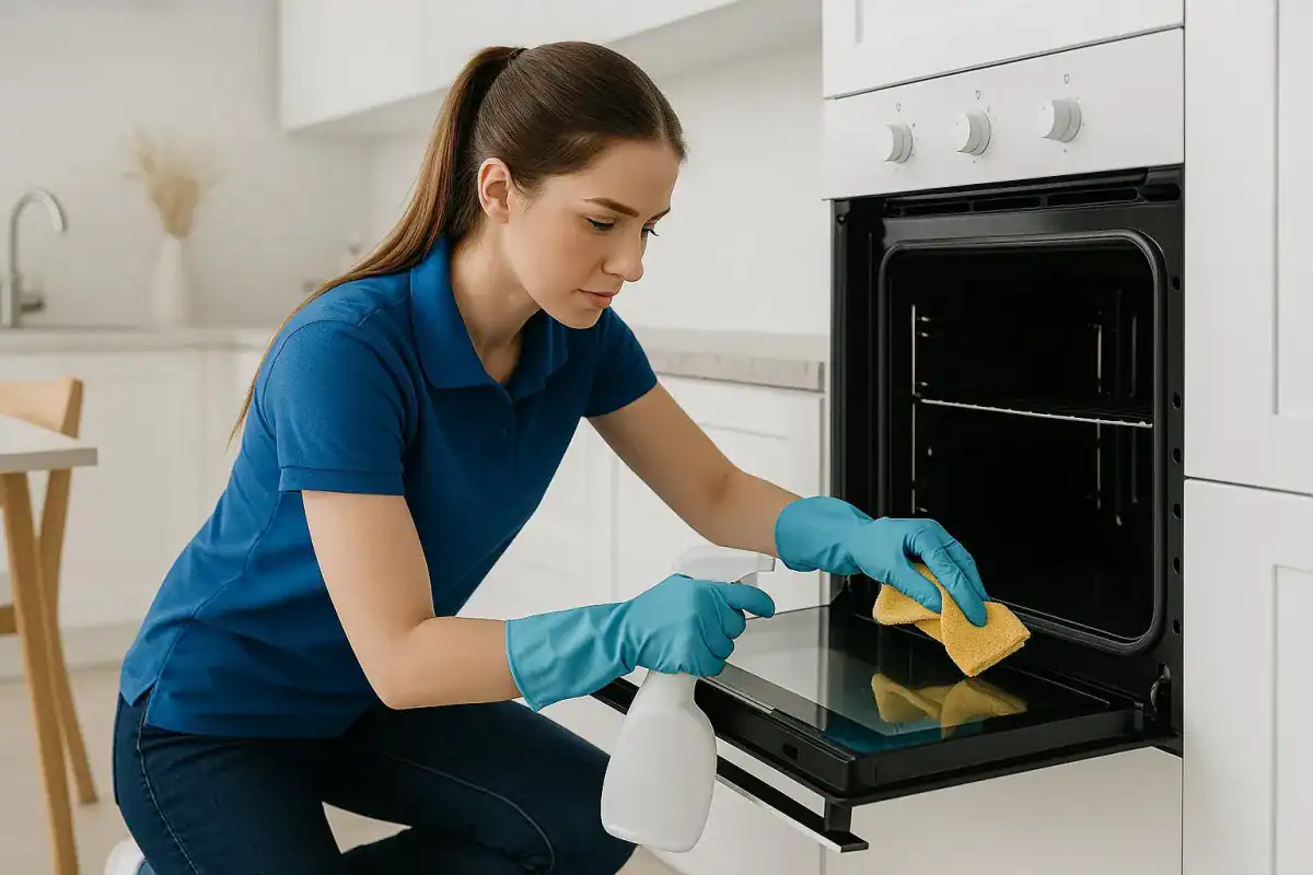 Deep cleaning service in Gainesville FL – detailed kitchen oven scrubbing by B&B Cleaning team