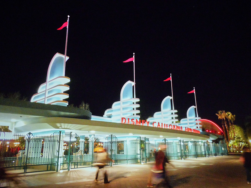 The entry gates at Disney California Adveture inspired by the Xanadu featured Pan Pacific Audiorium