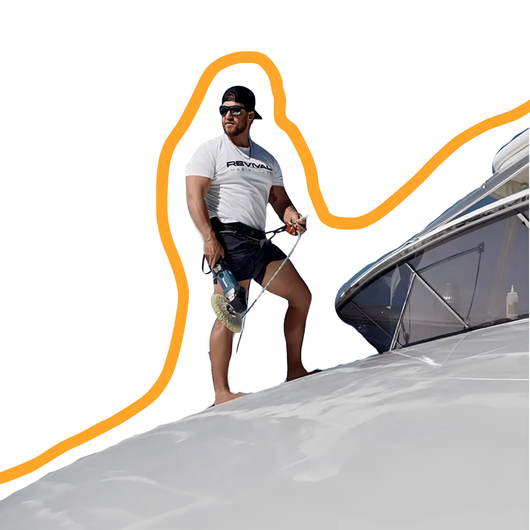 Professional boat detailing and ceramic coating on a luxury vessel