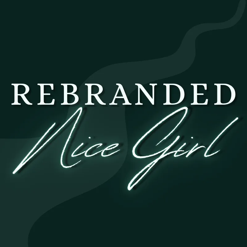 Circular Rebranded Nice Girl logo, text of brand name with dark green background