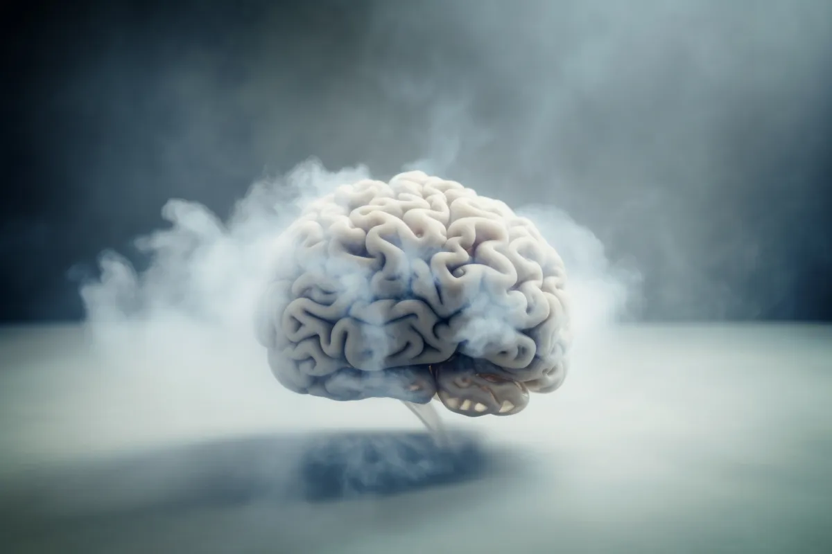 Brain surrounded by haze, representing cellular energy and toxin load