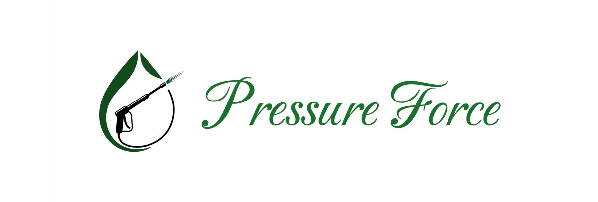 Pressure Force logo featuring green text and a water droplet, alongside a veteran-owned business seal with a star and Texas Veterans Commission verification.