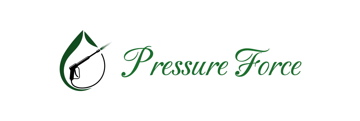 Pressure Force logo featuring green text and a water droplet, alongside a veteran-owned business seal with a star and Texas Veterans Commission verification.