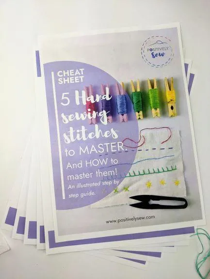 Picture of the 5 hand sewing stitches to master cheat sheet