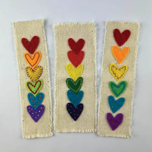 3 rainbow bookmarks from the sewing box subscription rainbow series