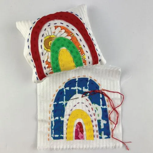 hand sewn rainbow pin cushion from the sewing box subscription rainbow series 