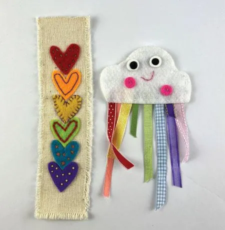 Picture of the bookmark and Cloud softie projects from the taster kits