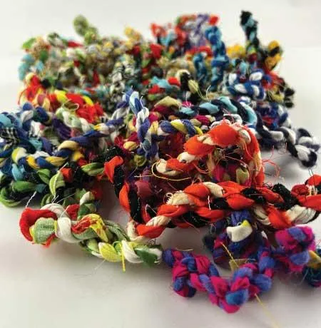 Colourful twisted twine made with fabric scraps