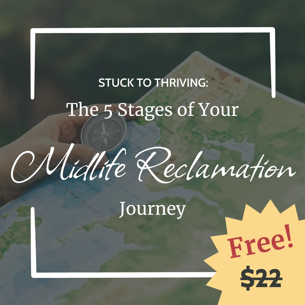 Illustration of a woman looking at a map, symbolizing the stages of midlife transformation.