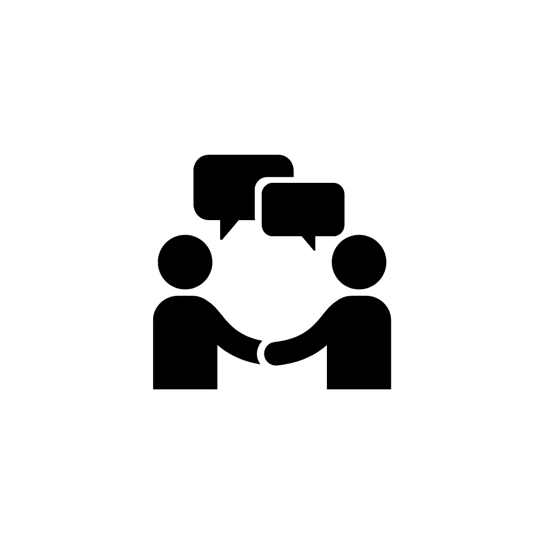 Two people shaking hands with speech bubbles, concept of communication