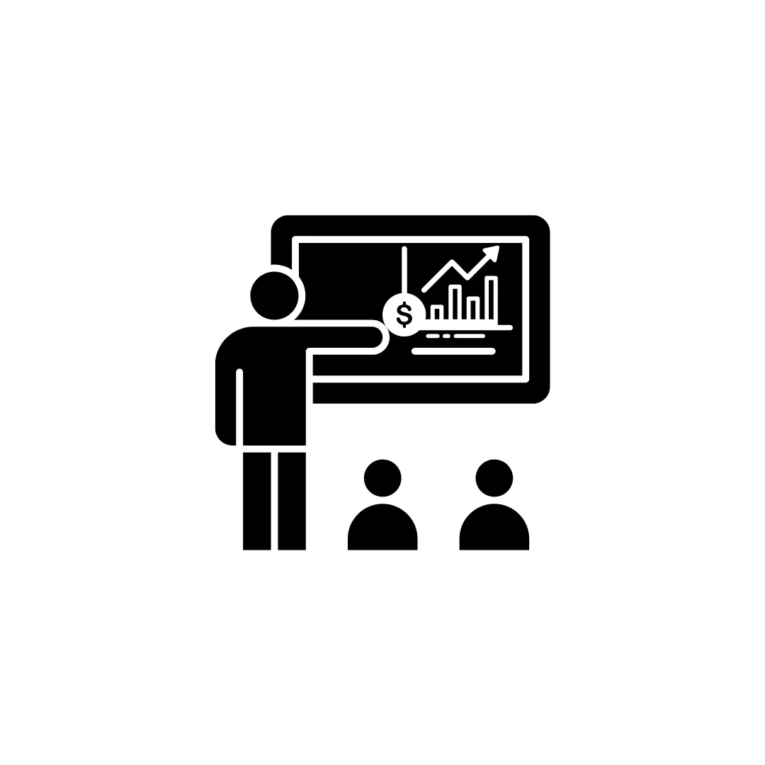 Person presenting financial growth charts to an audience, investment seminar