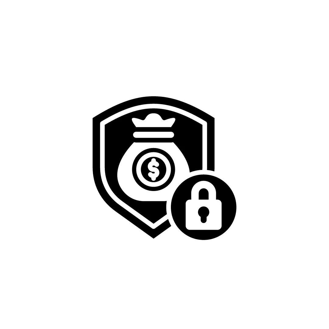 Shield with dollar sign and lock, symbolizing financial security