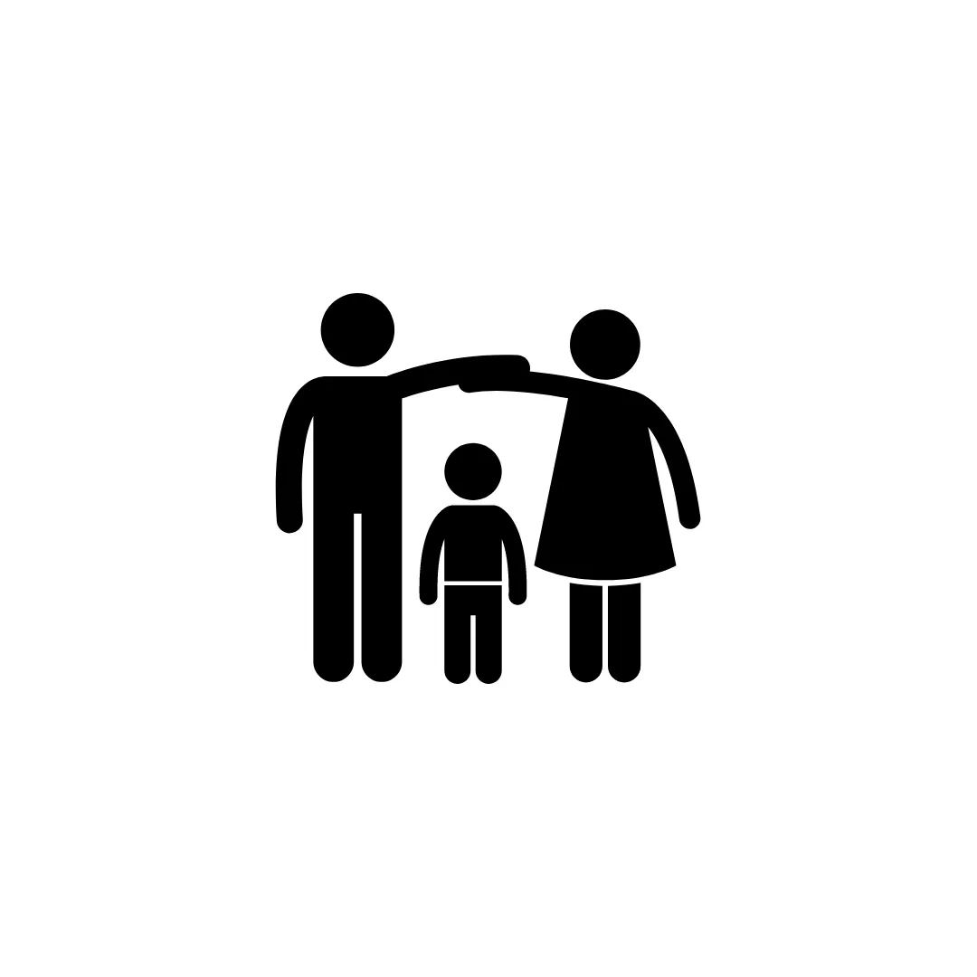Silhouette of two adults and a child, symbolizing family protection