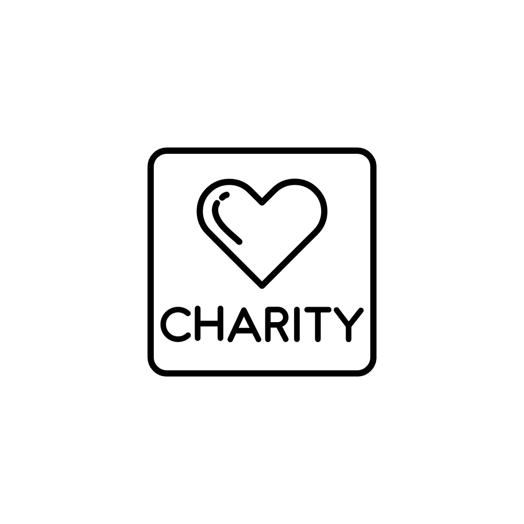 Heart icon with 'CHARITY', symbolizing philanthropic giving