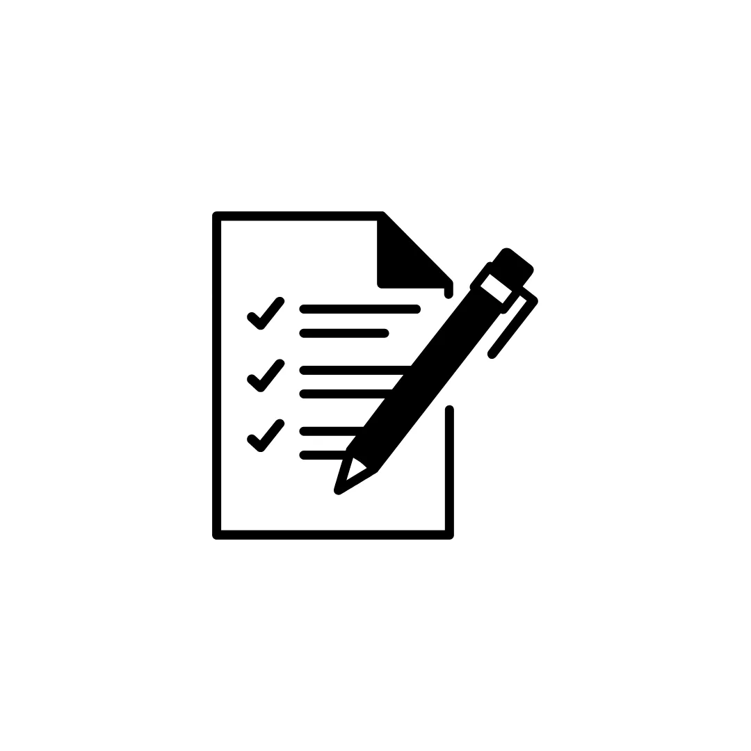 Paper with check marks and pen, concept for completed checklist or agreement