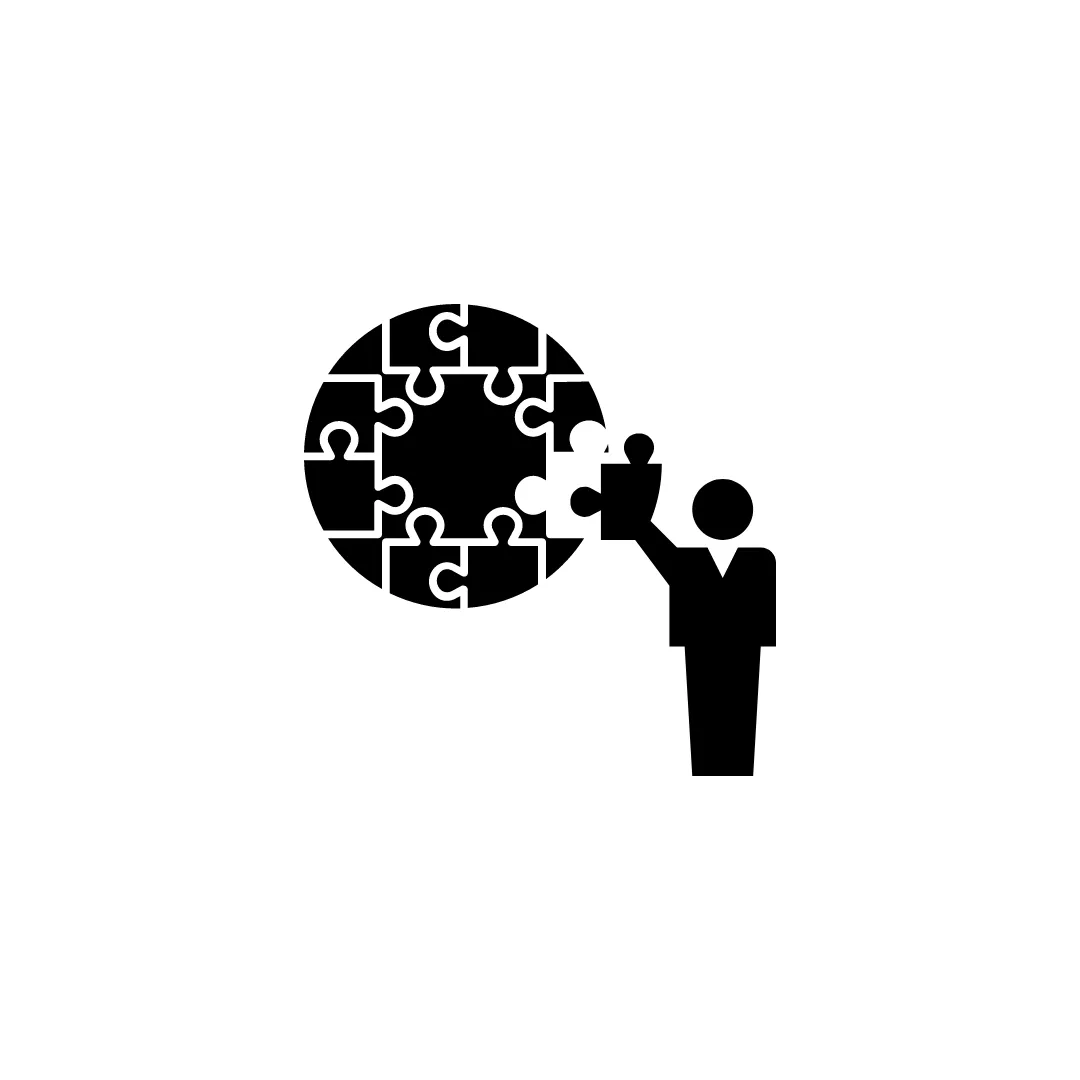 Figure placing last piece into puzzle sphere, concept of solution completion