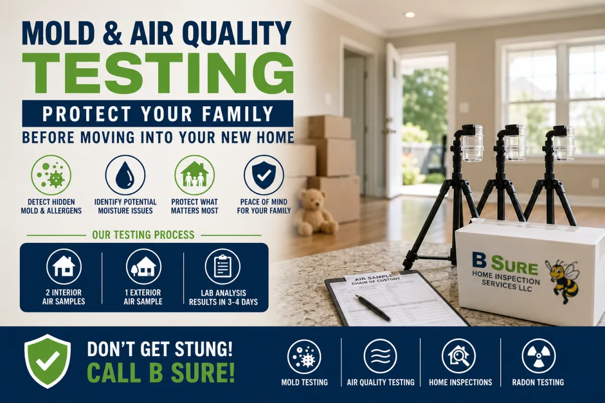 Technician performing mold and indoor air quality testing in a residential home in South Jersey.