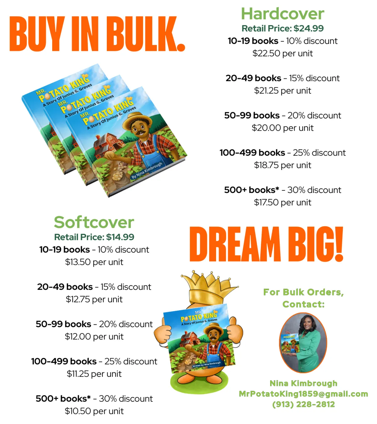 Buy In Bulk with a Hardcover or Softcover Children's book of The Potato King 10% off - 25% off