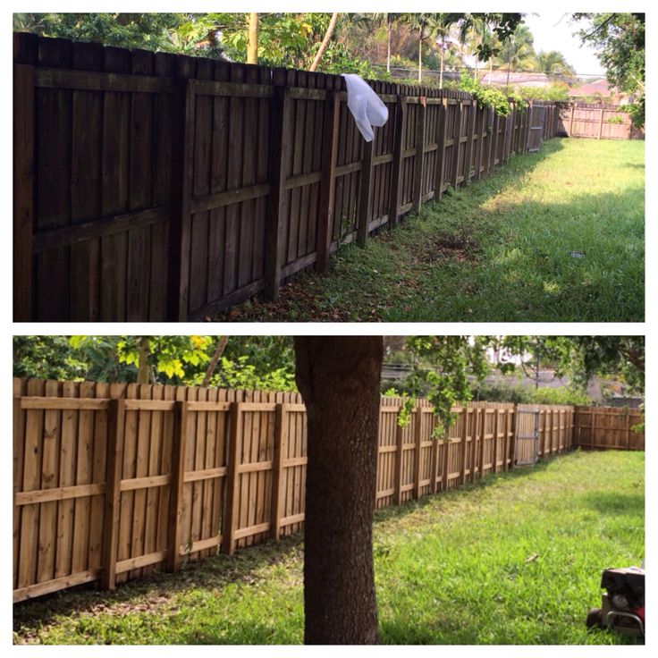 wooden fence before and after pressure washing in Brevard County FL