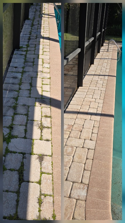wooden fence before and after pressure washing in Brevard County FL