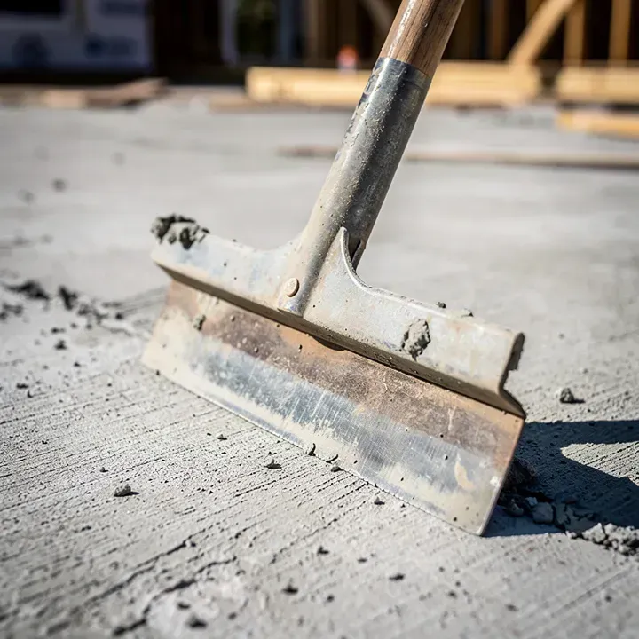 Close-up of a concrete hand edger tool on a job site in Lake City, Florida