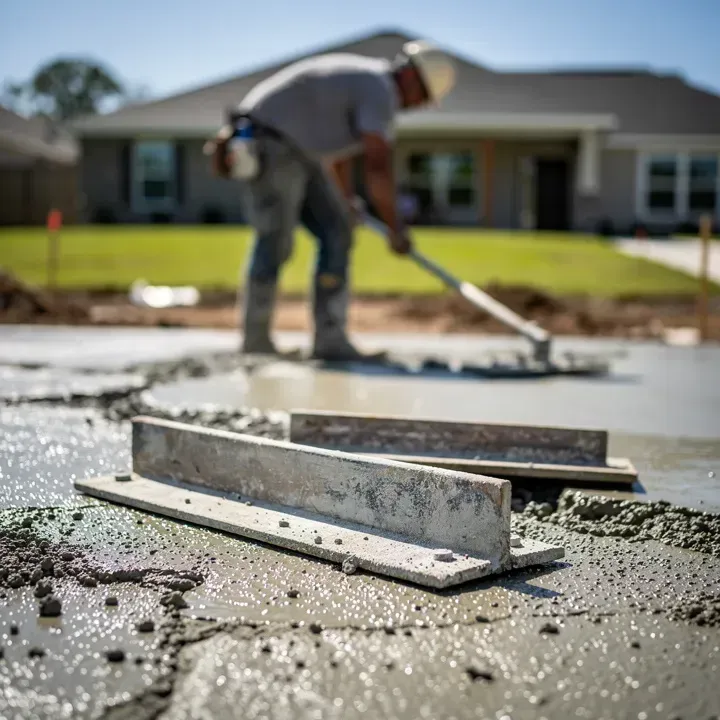 Contractor tamping concrete on a residential job site in Lake City, Florida