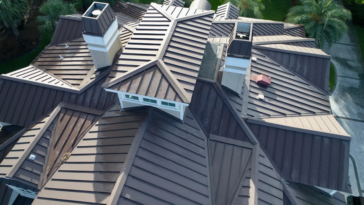 birds eye view of standing seam metal residential roof