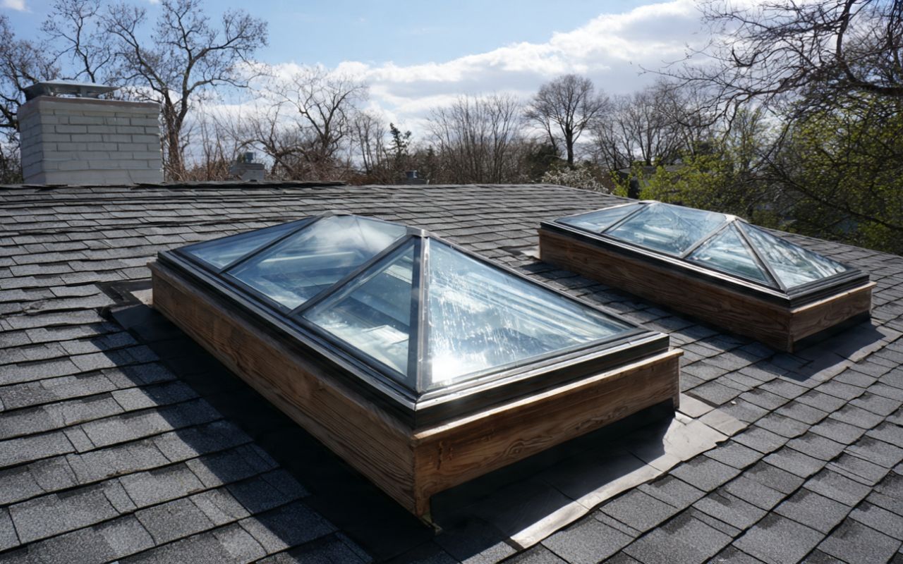 skylight curb flashing during skylight replacement during roof replacement in New Rochelle
