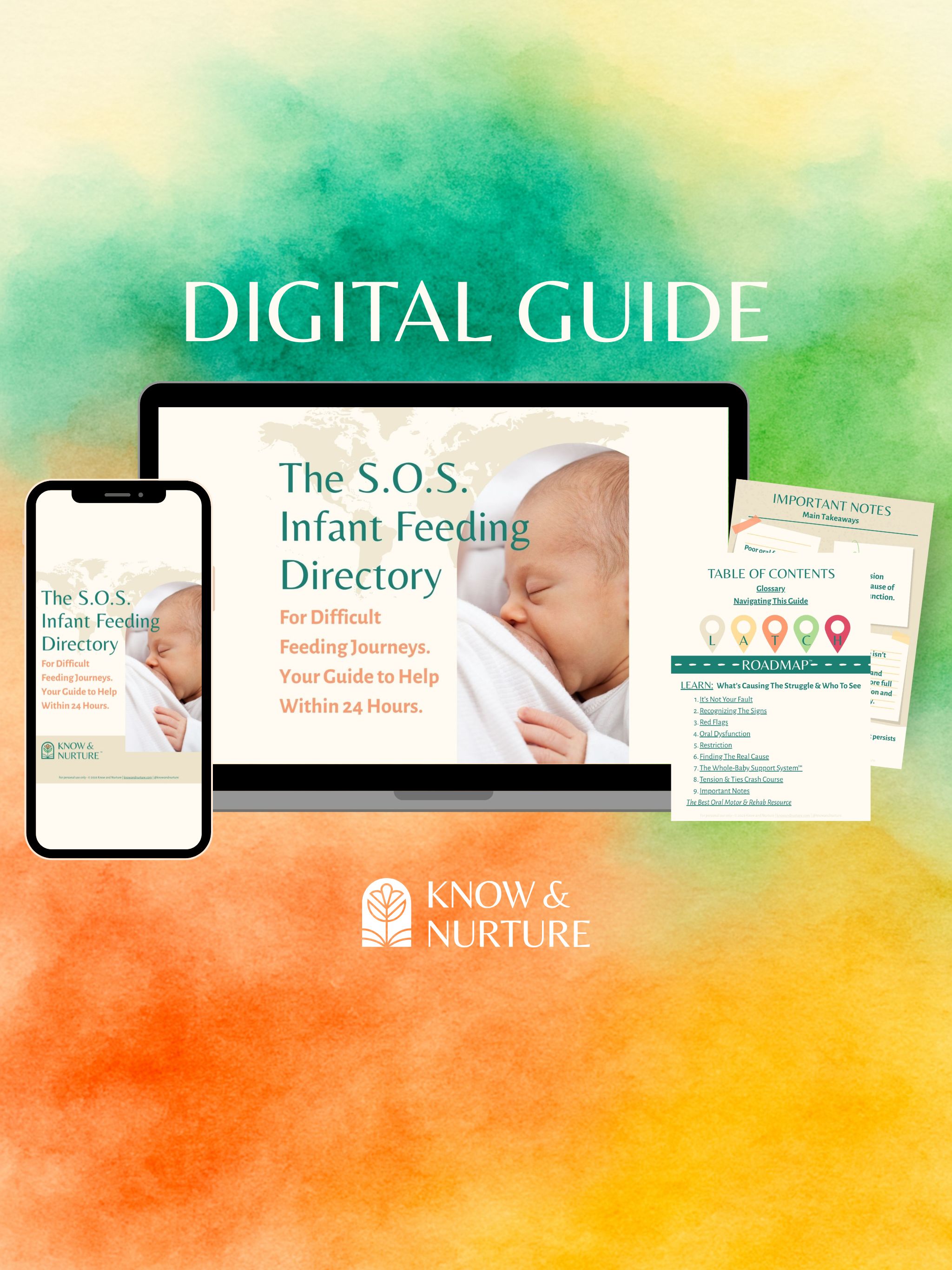 Digital guide mockup of The SOS Infant Feeding Directory