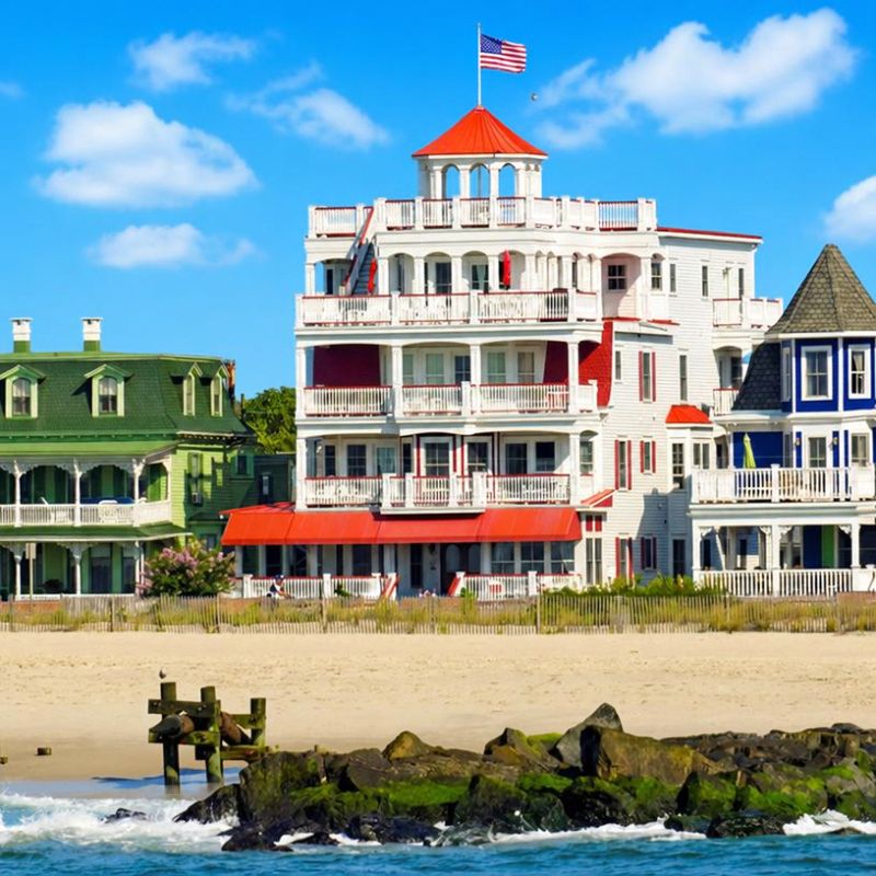 View from the atlantic ocean of cape may victiorian home