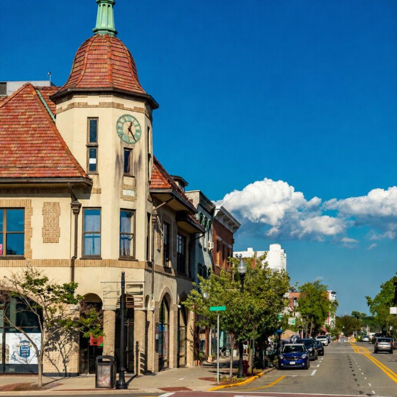 View of Ridgewood, NJ intersection near train station