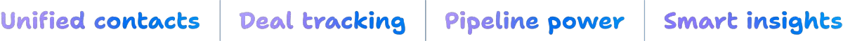 Unified contacts, deal tracking, pipeline power, smart insights