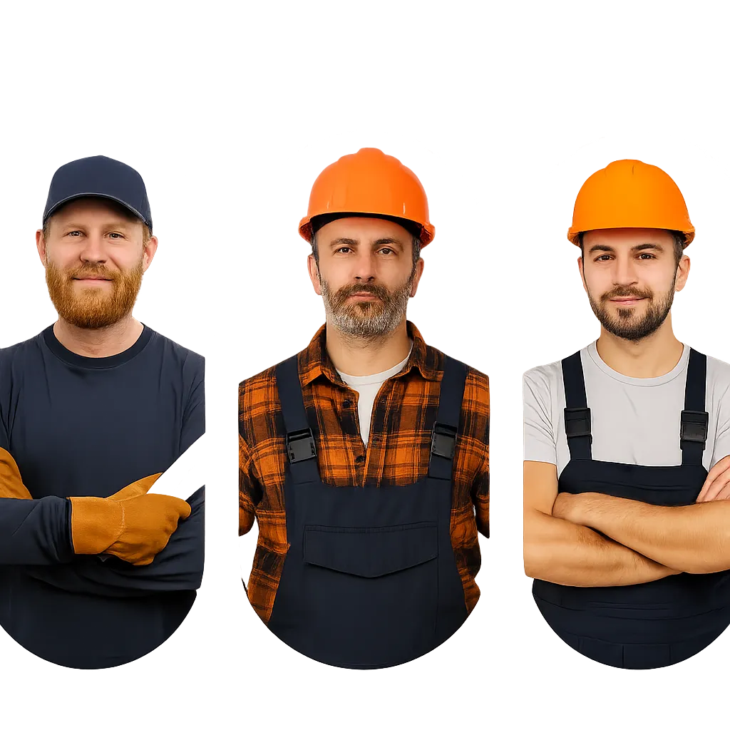 Three roofing and construction contractors representing field service pros using Leads.Builders AI CRM software