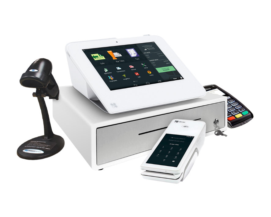 Clover Station Duo hardware bundle with dual displays, printer, and cash drawer