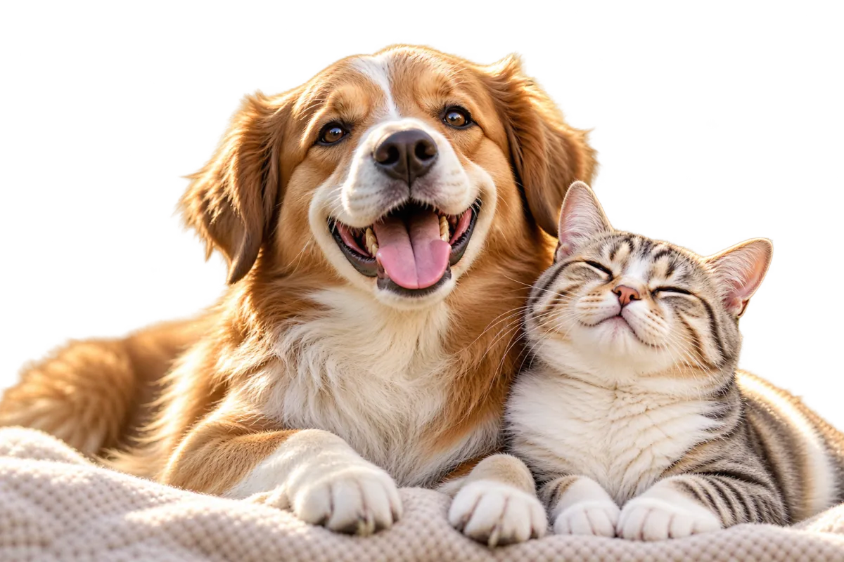 Golden Dog and Tabby Cat Cuddle