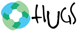 HUGS logo with blue and green symbol