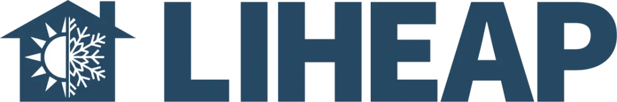 LIHEAP dark teal blue logo with house symbol with sun and snowflake inset