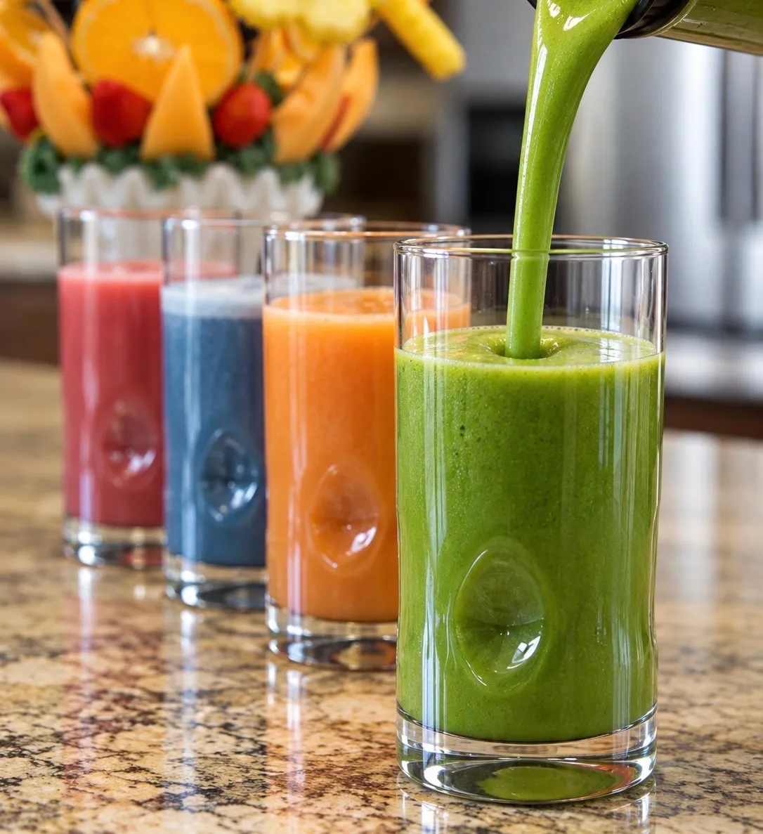 Colourful fruit and vegetable smoothies