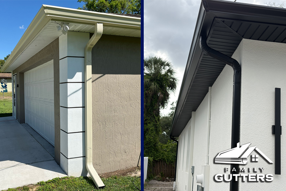 Clogged gutter before and after professional cleaning
