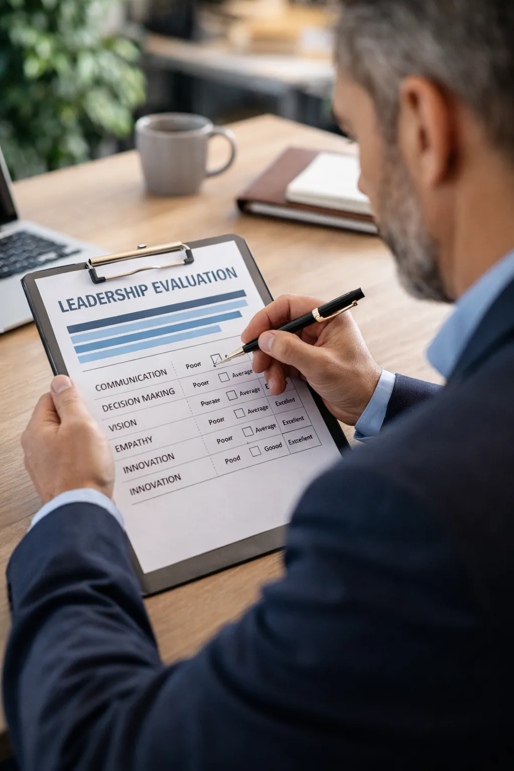 Man presents on stage with robot graphic background