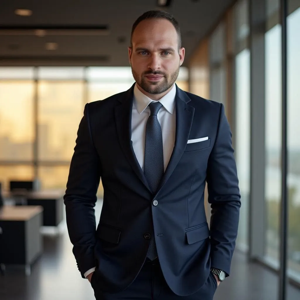 A man in a black suit loosening his tie