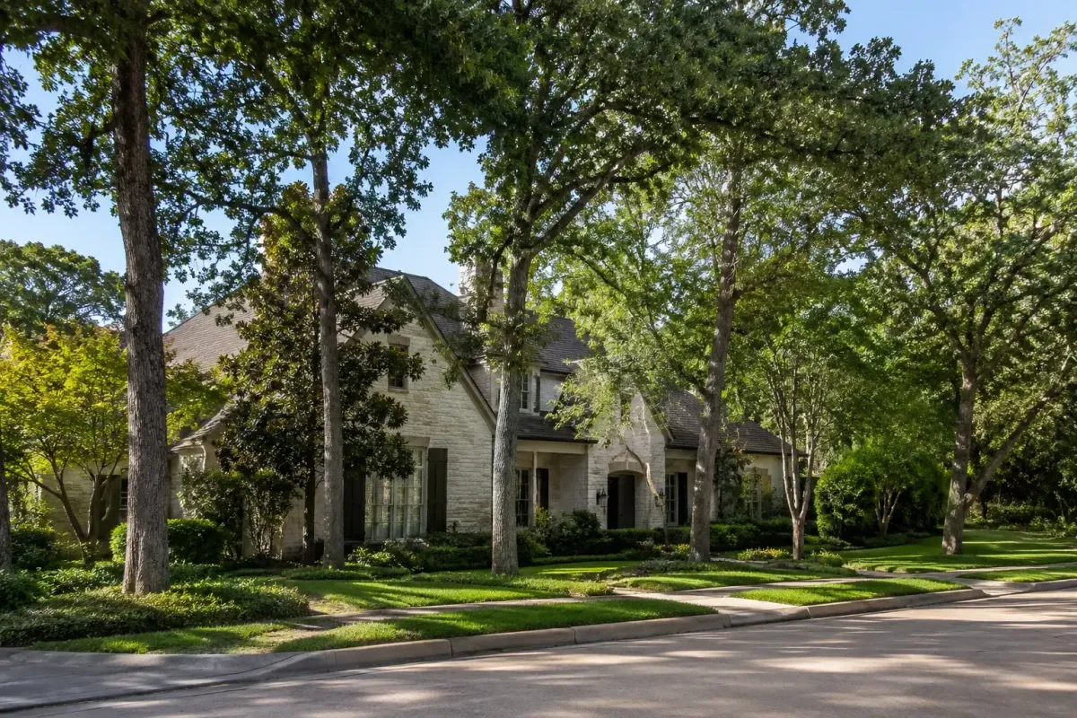 Upscale home on a tree-lined residential street in Memorial, Houston, Texas